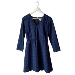 J. Crew Navy Blue Scalloped Eyelet Dress Size 6